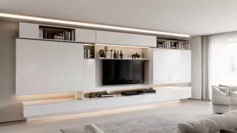 Nowoczesna zabudowa ściany w salonie
